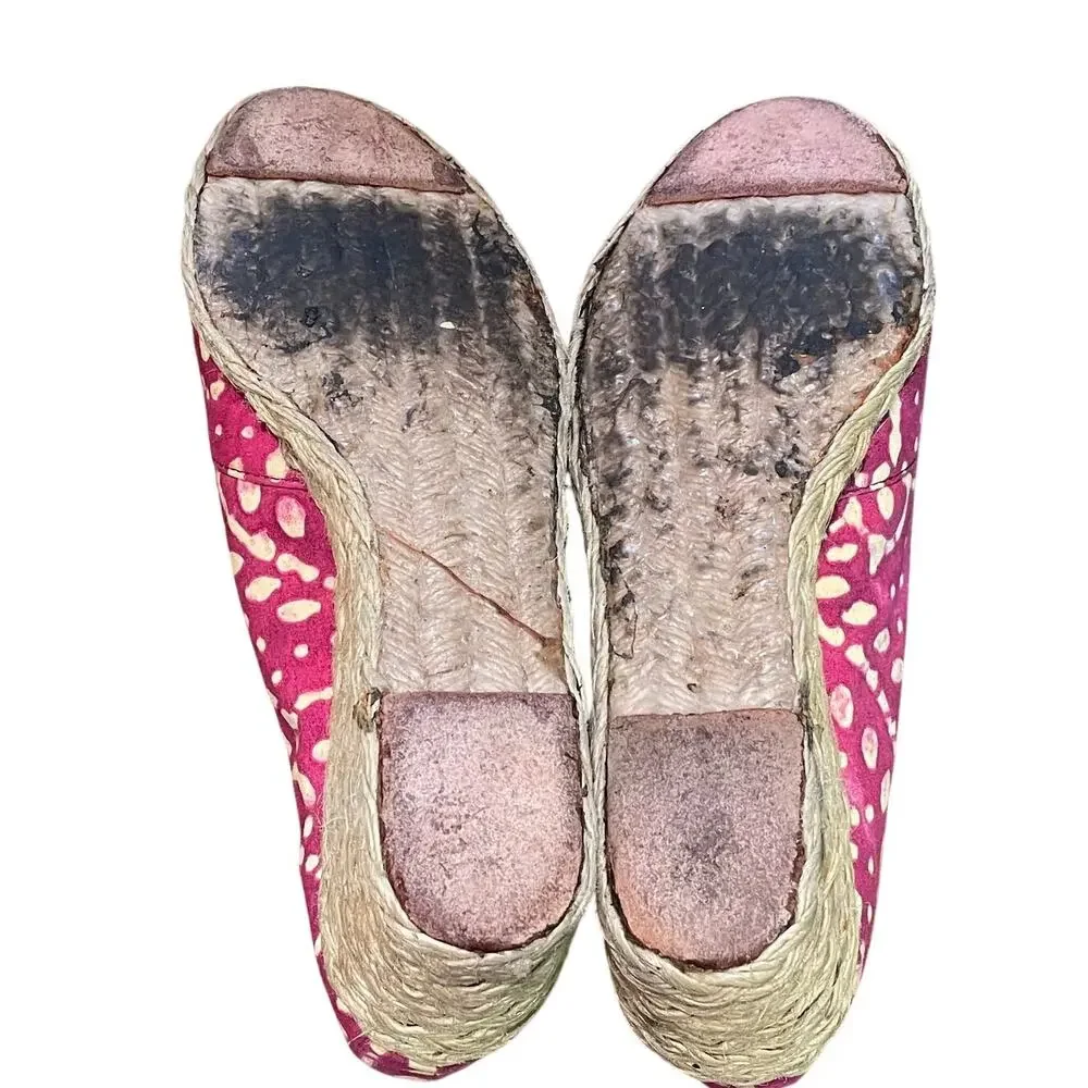 Lauren Ralph Lauren Cecilia Espadrille Peep Toe Wedge, Red/Pink Floral, Size 8